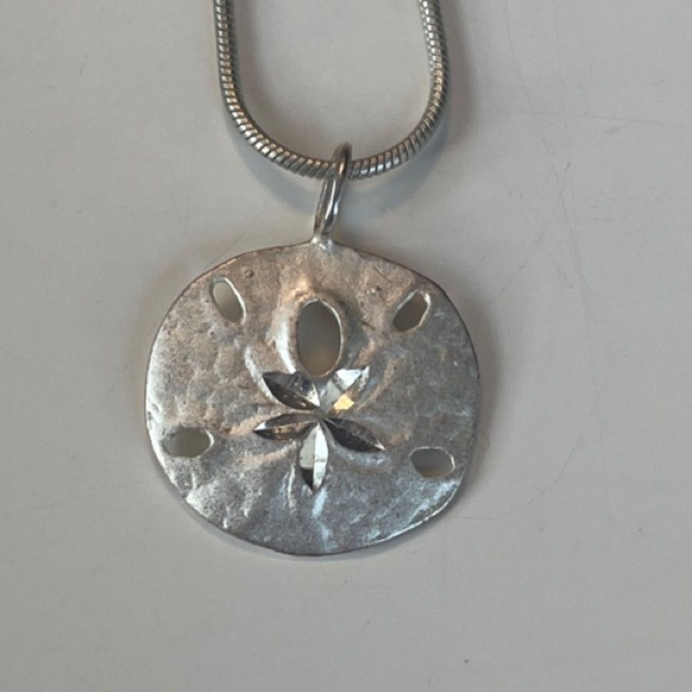 Delicate Silver Sand Dollar Pendant Necklace, lobster clasp, #beach #boho #shell